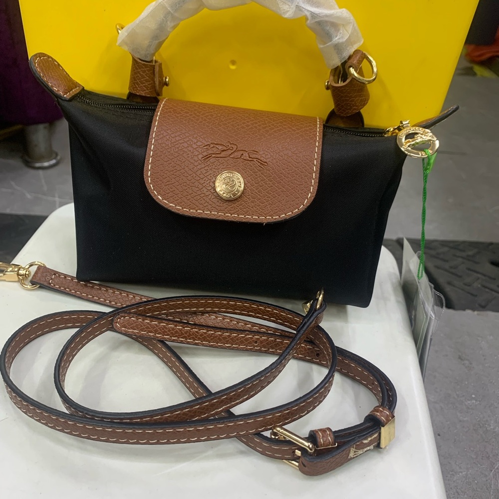 Longchamp Black and Brown Crossbody Saddle Bag
